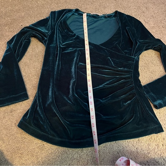 Soft Surroundings Green Velvet Faux Wrap V Neck Velour Blouse Medium - Picture 4 of 7
